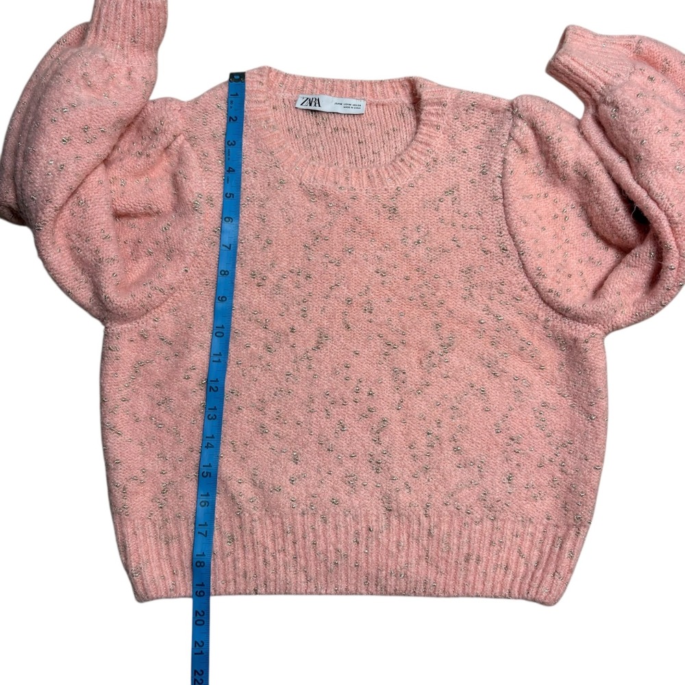 ZARA Pink‎ Sparkle Puff Sleeve Sweater Womens Size Medium - Picture 5 of 7